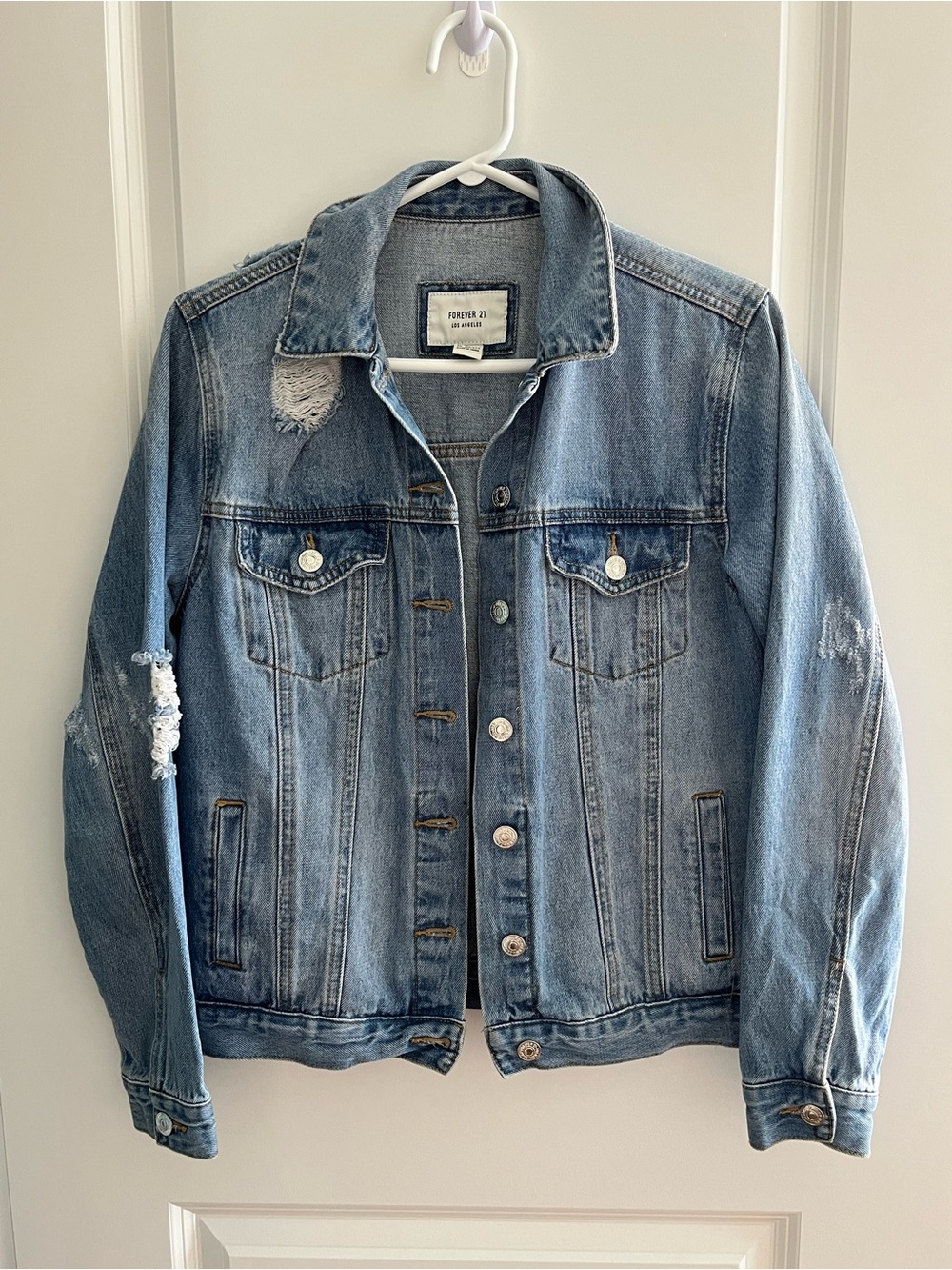 Forever 21 Light Blue Denim Jacket with White Label